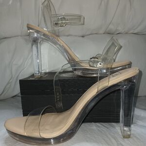 Women's High Heels Shoes Beige Clear Straps Size 9